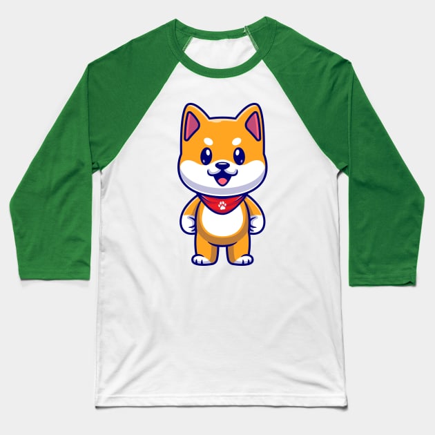 Cute Shiba Inu Standing Cartoon Baseball T-Shirt by Catalyst Labs